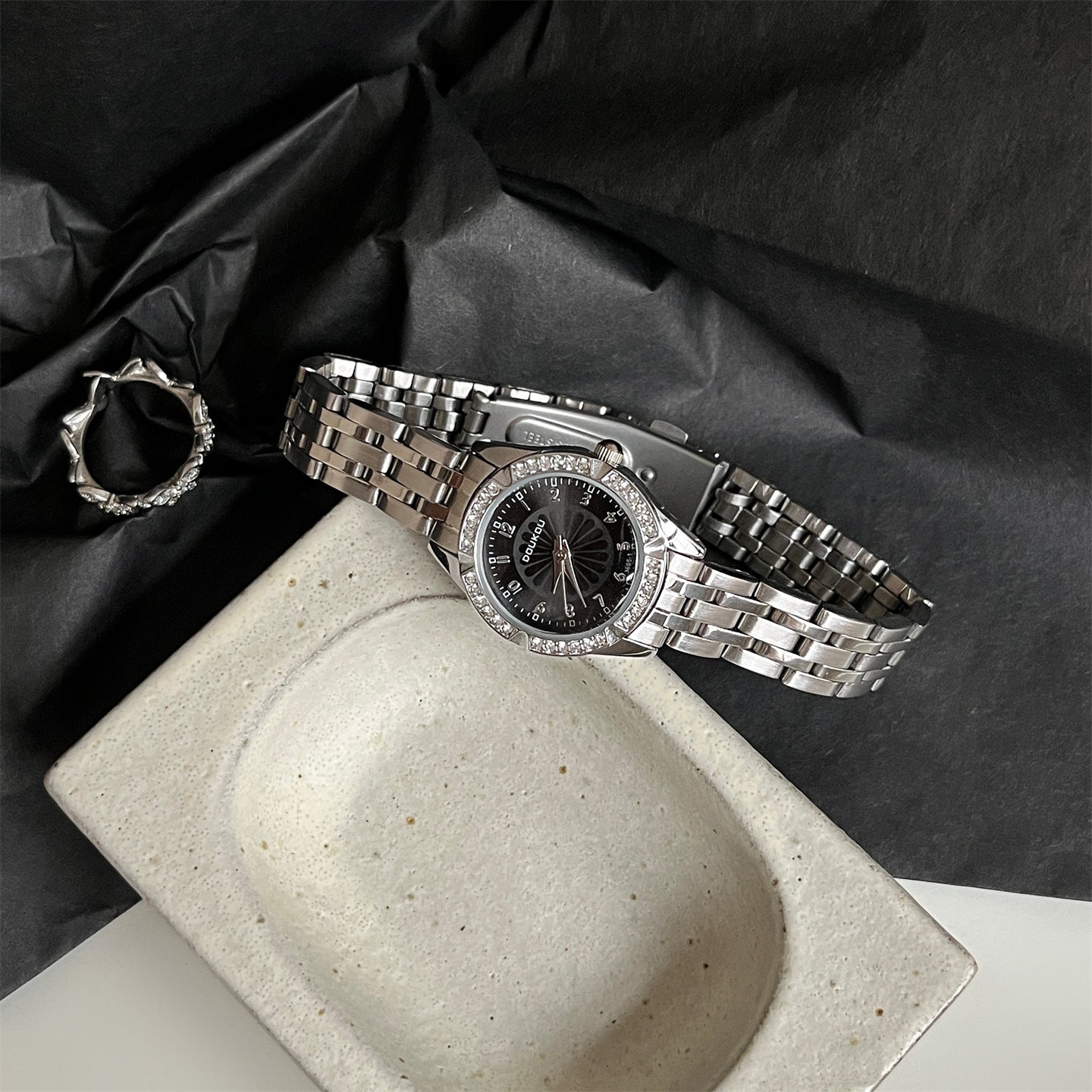 Celeste Silver Crystal Watch – Timeless Elegance for Women